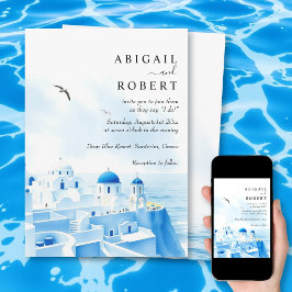 Invitación Boda Santorini Grecia con destino a la acuarela