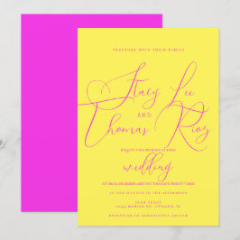 Invitación Boda Script Moderno Negrita Rosa Brillante Amarill