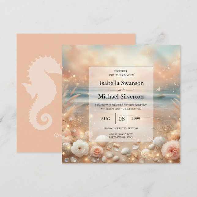 Invitación Boda Seaside Sparkle y Sunset Dreams (Anverso / Reverso)
