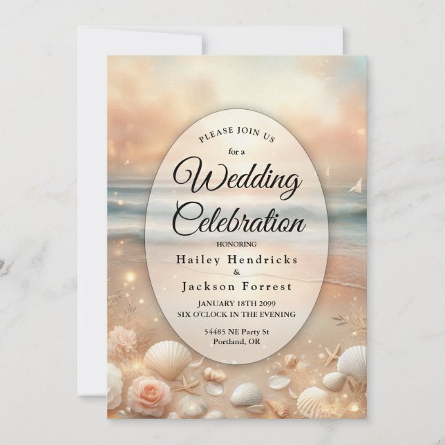 Invitación Boda Seaside Sparkle y Sunset Dreams (Anverso)