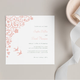 Invitación Boda Secret Garden Rubor Pink Floral Lovebirds