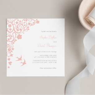 Invitación Boda Secret Garden Rubor Pink Floral Lovebirds