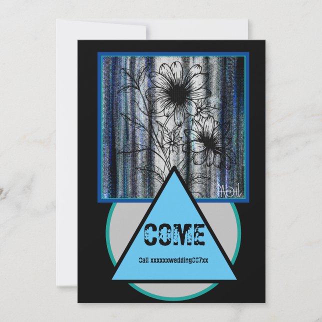 Invitación Boda secreto superior negro y azul (Anverso)