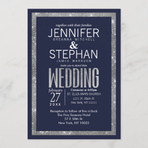 Invitación Boda secuencial de Purpurina plateado azul de la m