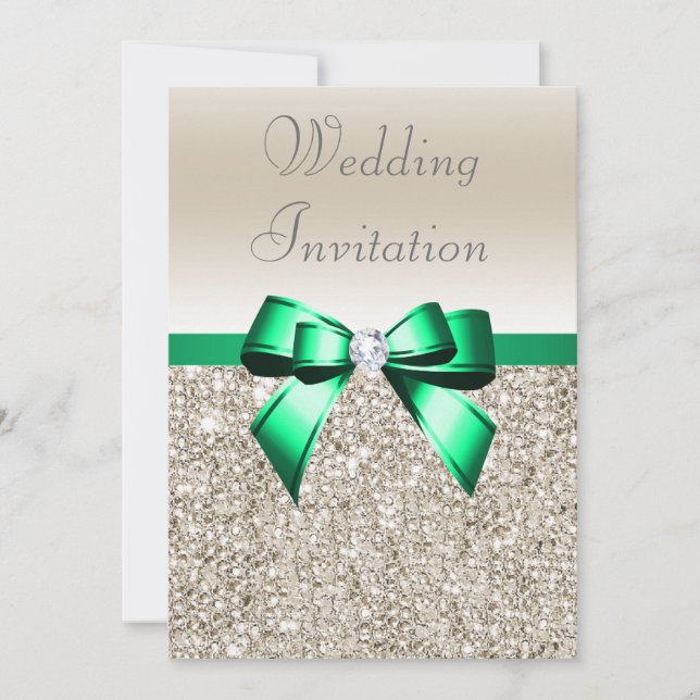 Invitación Boda Secuencias de Champagne Shamrock Green Bow (Anverso)