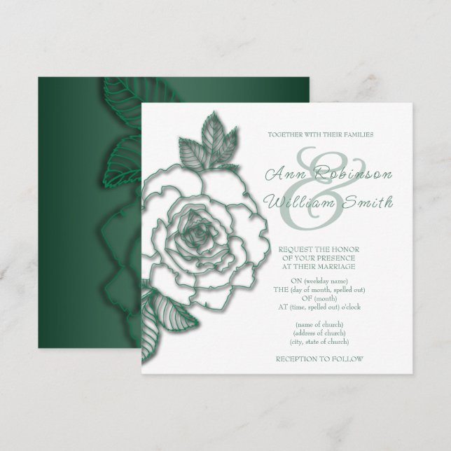 Invitación Boda selecta de plata verde esmeralda (Anverso / Reverso)
