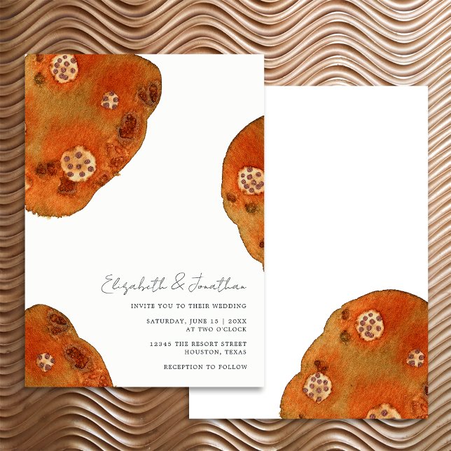 Invitación Boda Sencilla Boho Acuarela Naranja Quemada (Front/Back)