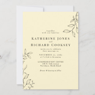 Invitación Boda Sencilla de Foliaje Amarillo Mantecoso Modern
