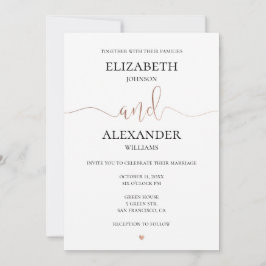 Invitación Boda sencilla de oro y blanco. Caligrafía elegante
