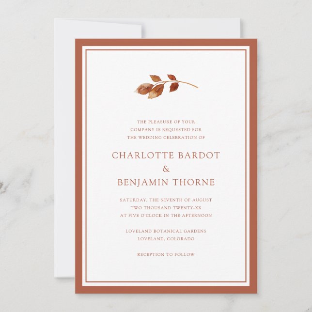 Invitación Boda Sencilla de Otoño (Anverso)