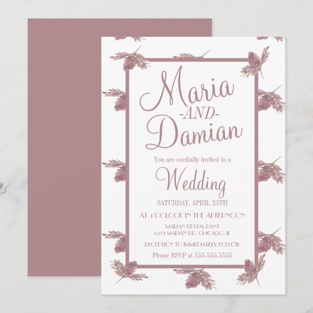 Invitación Boda Sencilla de Otoño con Acuarela y Rubor (Anverso / Reverso)