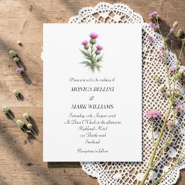 Invitación Boda sencilla escocesa floral púrpura de cardo