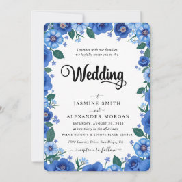 Invitación Boda Sencilla Flores Florales Azul Marino