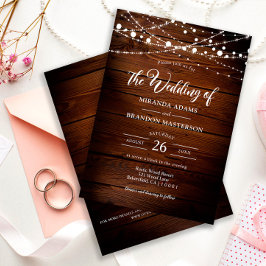 Invitación Boda sencilla rústica con luces de madera y luces 