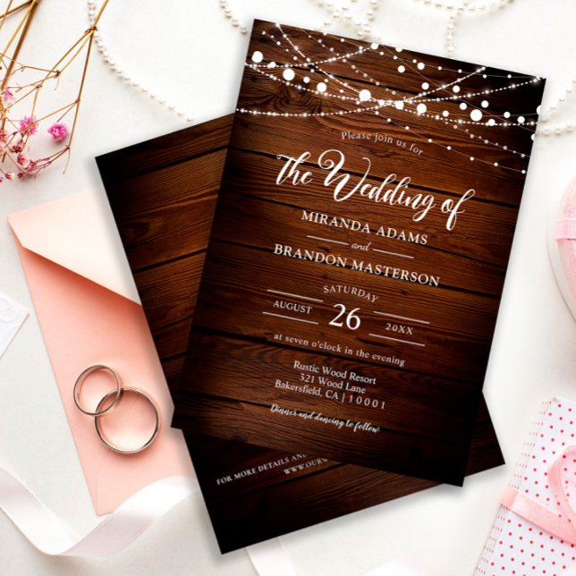 Invitación Boda sencilla rústica con luces de madera y luces  (Subido por el creador)