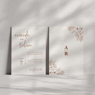 Invitación Boda sencillo con floral dibujado a mano