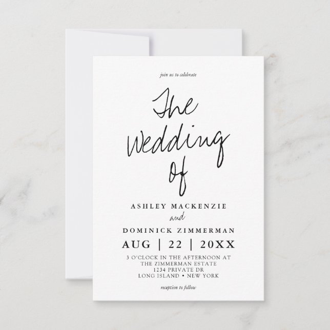 Invitación Boda sencillo con guión manual moderno minimalista (Anverso)