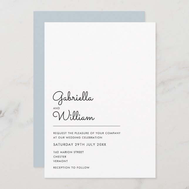 Invitación Boda sencillo de escritura en blanco y negro (Anverso / Reverso)