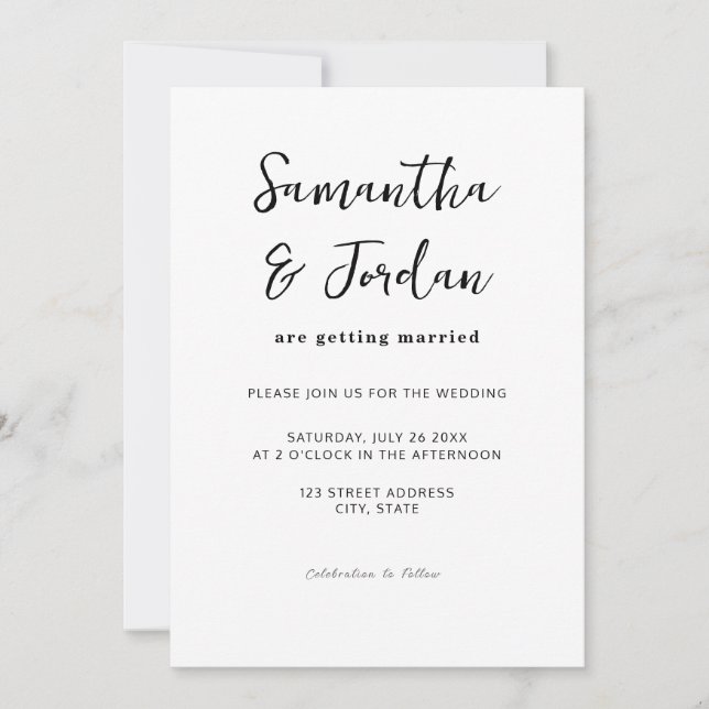 Invitación Boda sencillo de escritura moderna (Anverso)
