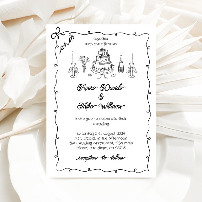 Invitación Boda sencillo de escritura retro en blanco y negro (Subido por el creador)