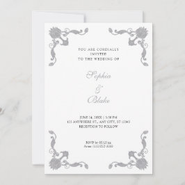 Invitación Boda sencillo de estilo Art Deco Plata y Blanco