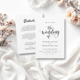 Invitación Boda sencillo de guiones blancos y negros Delicado