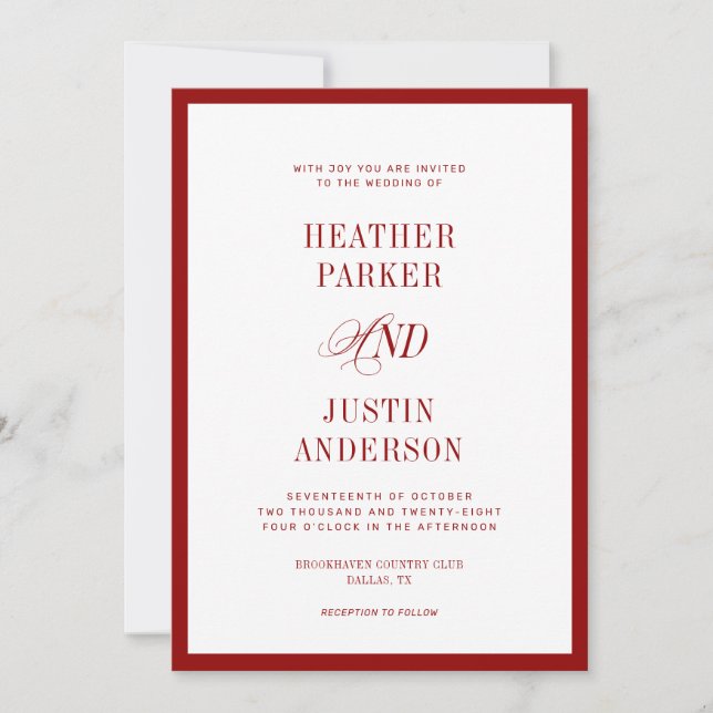 Invitación Boda sencillo de QR Code Red Classic (Anverso)