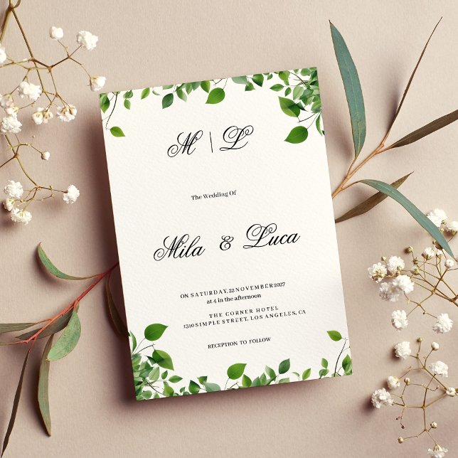 Invitación Boda sencillo de vegetación botánica (Botanical greenery foliage simple Wedding)