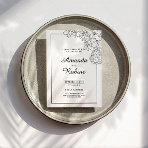 Invitación Boda sencillo moderno de flores blancas y negras