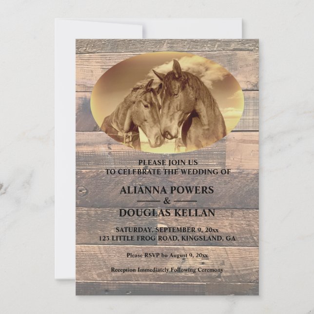 Invitación Boda Sepia de Caballos de País (Anverso)