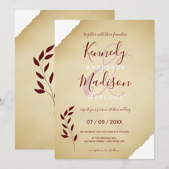 Invitación Boda Sepia Geométrica No Binario (Anverso / Reverso)