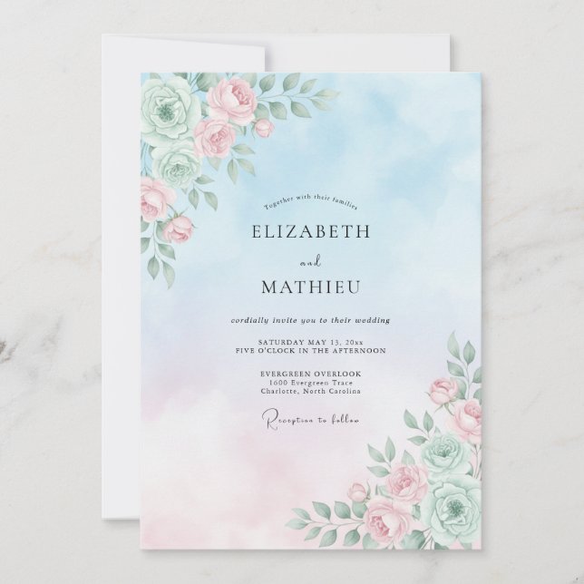 Invitación Boda Seráfica de Primavera Baby Blue (Anverso)