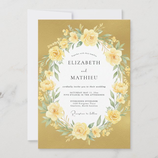 Invitación Boda Serena Amarilla de Verano (Anverso)