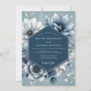 Invitación Boda Serena Anémona Azul Polvoriento
