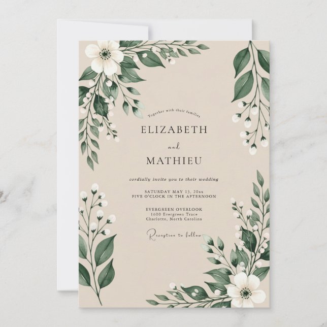 Invitación Boda serena de bosque esmeralda (Anverso)