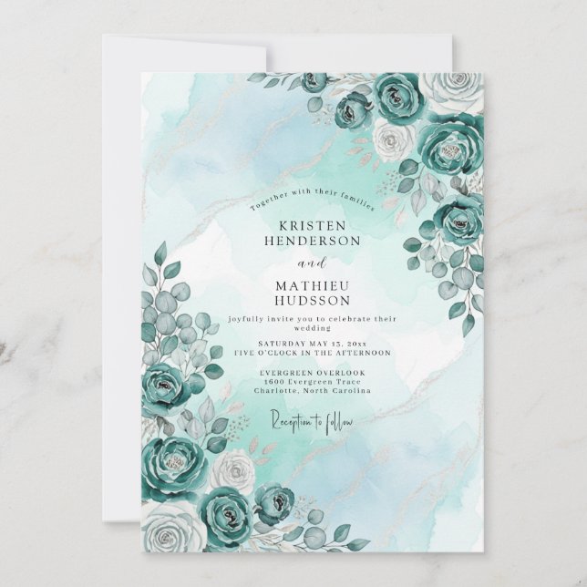 Invitación Boda serena de invierno con menta (Anverso)