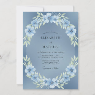 Invitación Boda serena de invierno en azul acero