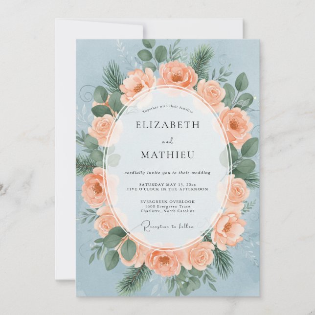 Invitación Boda Serena de Invierno en Durazno (Anverso)