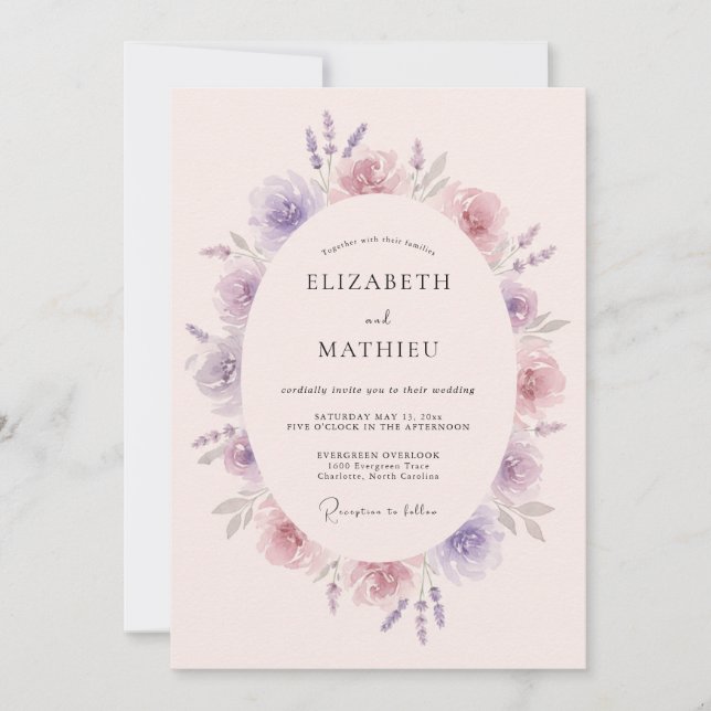 Invitación Boda serena de lavanda en primavera (Anverso)