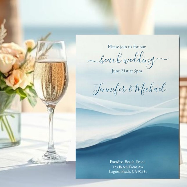 Invitación Boda Serena de Playa en Azul (Serene Blue Abstract Beach Wedding Invitation )