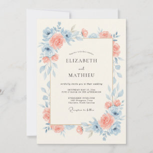Invitación Boda Serena de Primavera Azul Celeste y Melocotón