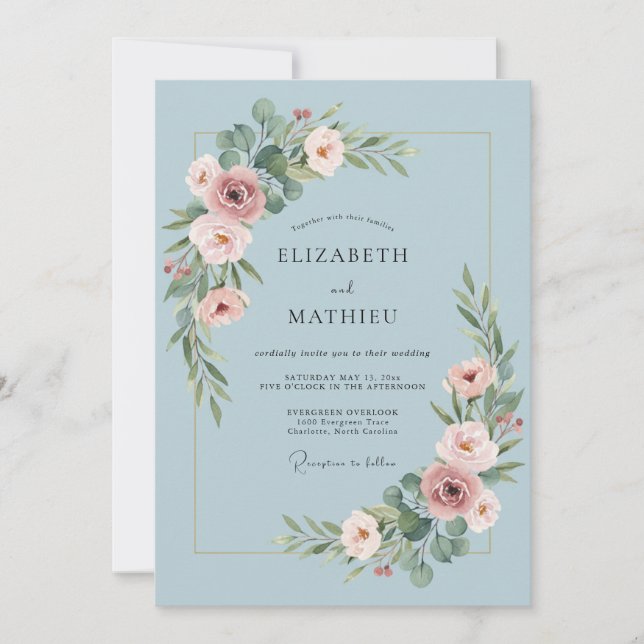 Invitación Boda serena de primavera azul polvoriento (Anverso)