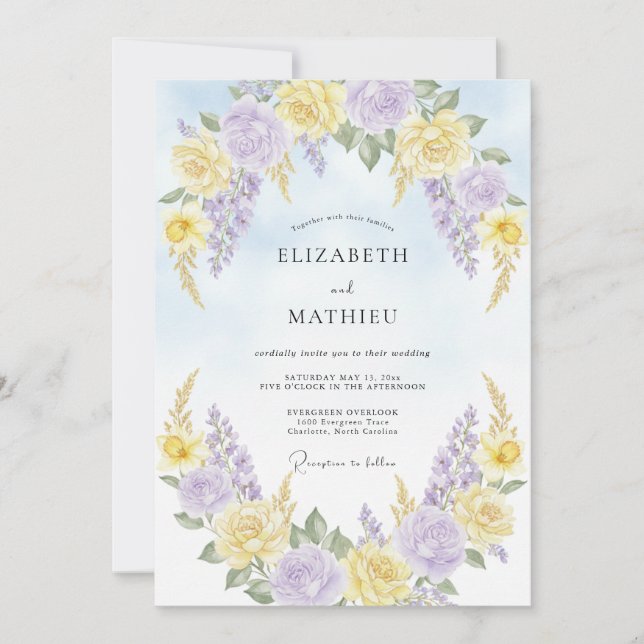 Invitación Boda serena de primavera en amarillo pálido (Anverso)