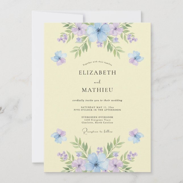 Invitación Boda serena de primavera en amarillo pálido (Anverso)