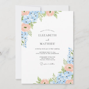 Invitación Boda serena de primavera en azul claro