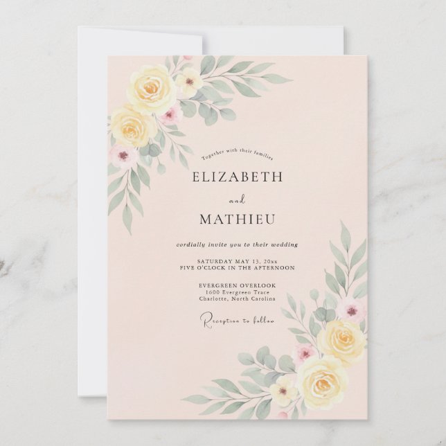 Invitación Boda serena de primavera en rosa rubor (Anverso)