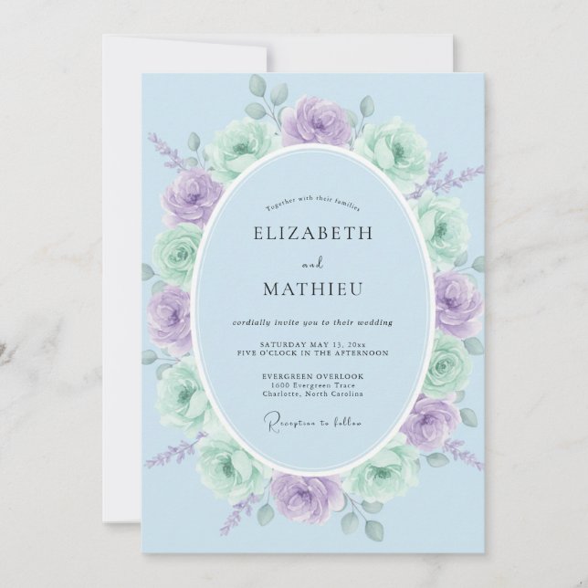 Invitación Boda serena de primavera en verde menta (Anverso)