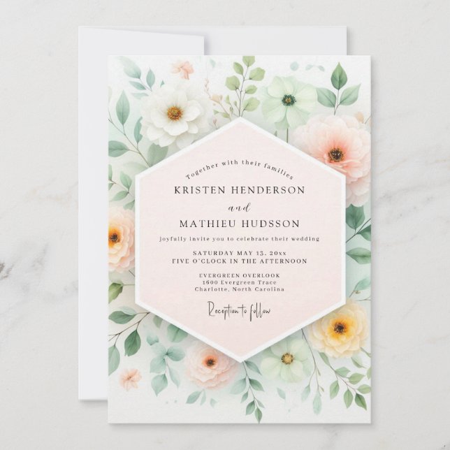 Invitación Boda serena de primavera en verde menta (Anverso)