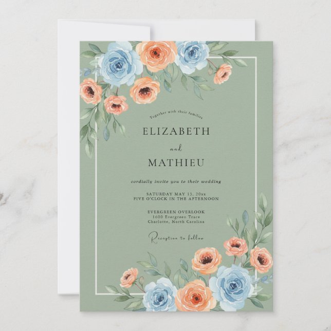 Invitación Boda serena de primavera en verde salvia (Anverso)
