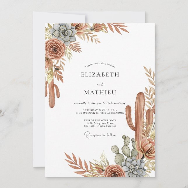 Invitación Boda serena del suroeste de terracota (Anverso)